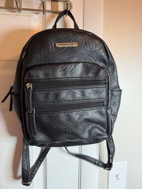 Stone & Co. Black Faux Leather Mini Backpack with Front Zip Pockets